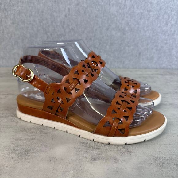 Croft & Barrow Kyleen Cognac Sandals Womens 6M Brown Laser Cut Slingback Buckle - Picture 1 of 8